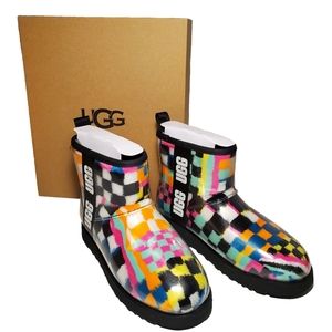 UGG Clear Classic Mini Boots Ankle Checkerboard Multi Size 8 NEW